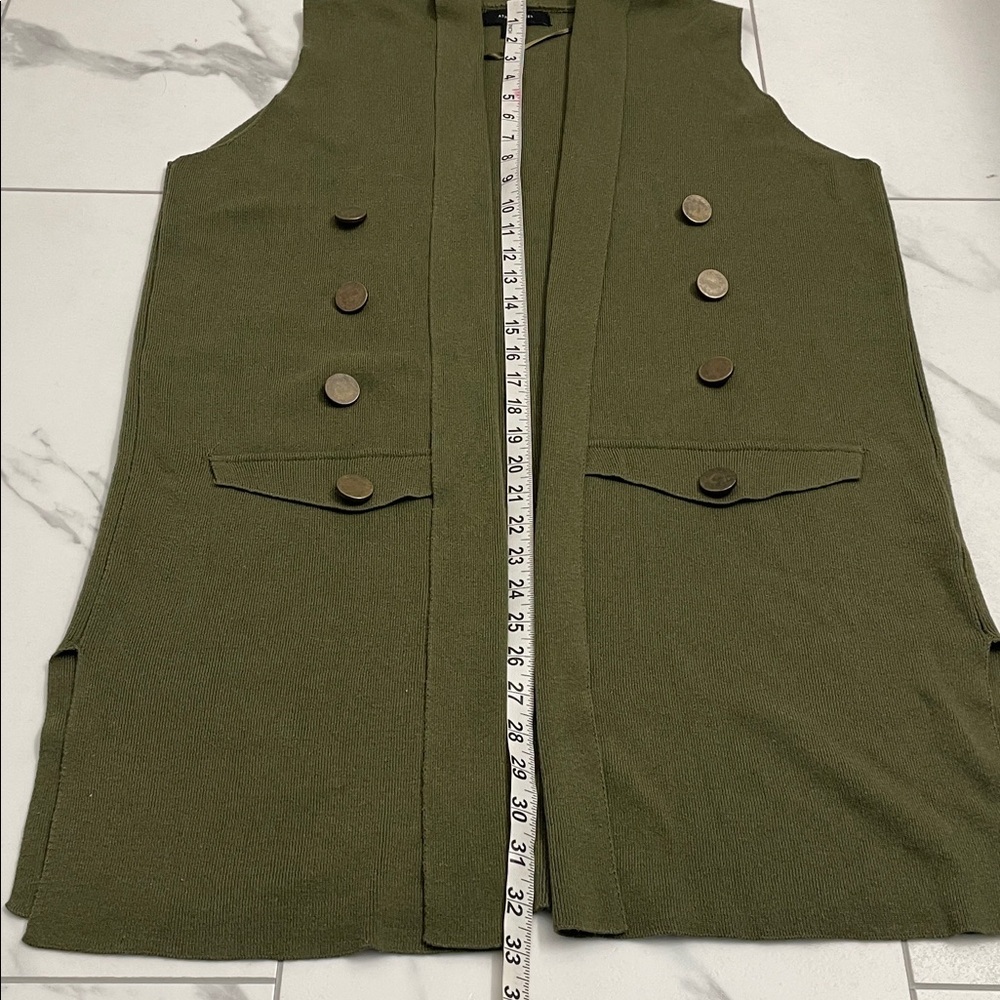 Olive Green Long Sleeveless Waterfall Open Knit Vest Sz M - Picture 13 of 15